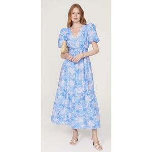 LILLY PULITZER Ezralyn Maxi Dress 6 Blue Floral Belt Excluded See Pics For Flaw
